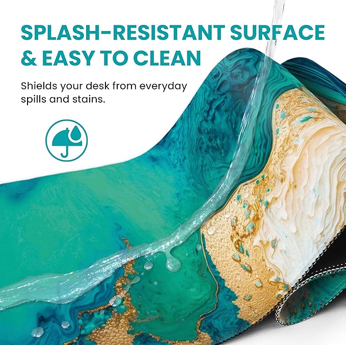 Large Mouse Pad for Desktop, Cute Desk Mat Pad Protector for Work & Gaming, Aesthetic Pretty Anti-Slip Laptop Blotter Cover for Office School Home Supplies, Emerald Shores, 31.5" x 11.8"