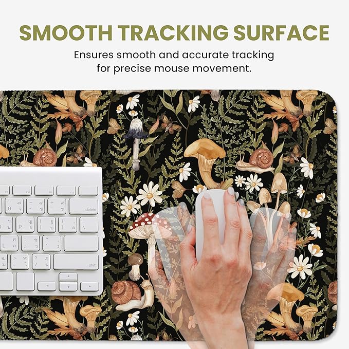 Large Mouse Pad for Desktop, Cute Desk Mat Pad Protector for Work & Gaming, Aesthetic Pretty Anti-Slip Laptop Blotter Cover for Office School Home Supplies, Mushroom, 35.4" x 15.7"