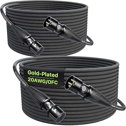 50ft XLR Cable 2 Pack, 20AWG, Professional Gold-Plated Rean Connectors from Neutrik, Kevlar-Reinforced Nylon Braided Microphone Cable, Mic Cable, Shielded and Balanced XLR Male to Female Cord