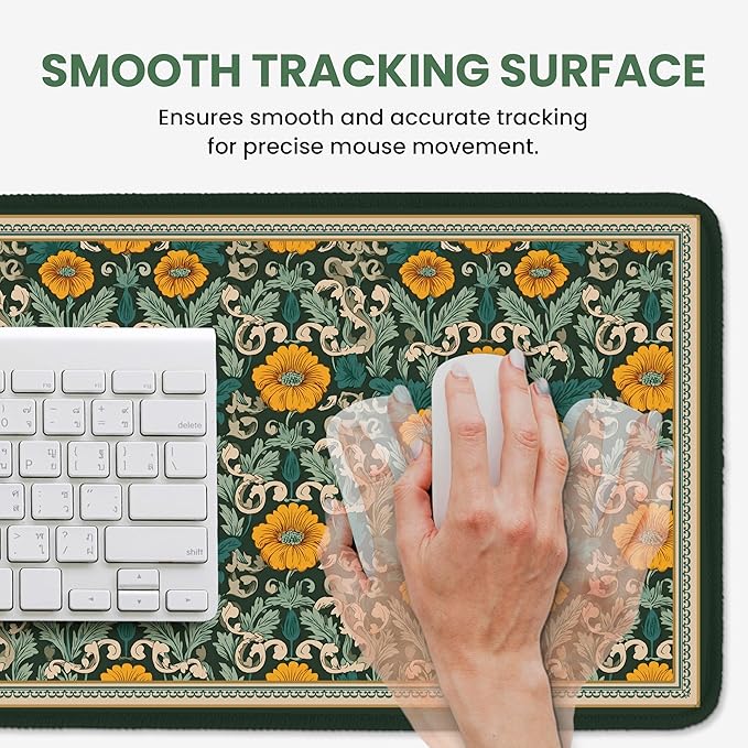 Large Mouse Pad for Desktop, Cute Desk Mat Pad Protector for Work & Gaming, Aesthetic Pretty Anti-Slip Laptop Blotter Cover for Office School Home Supplies, Baroque Bloomfield, 31.5" x 11.8"