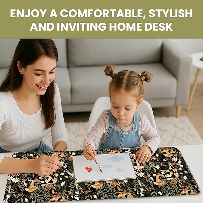 Large Mouse Pad for Desktop, Cute Desk Mat Pad Protector for Work & Gaming, Aesthetic Pretty Anti-Slip Laptop Blotter Cover for Office School Home Supplies, Mushroom, 35.4" x 15.7"