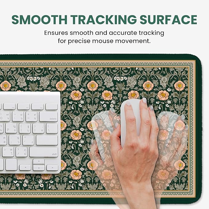 Large Mouse Pad for Desktop, Cute Desk Mat Pad Protector for Work & Gaming, Aesthetic Pretty Anti-Slip Laptop Blotter Cover for Office School Home Supplies, Soft Gold Petals, 31.5" x 11.8"