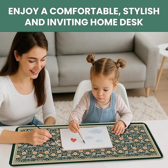 Large Mouse Pad for Desktop, Cute Desk Mat Pad Protector for Work & Gaming, Aesthetic Pretty Anti-Slip Laptop Blotter Cover for Office School Home Supplies, Soft Gold Petals, 31.5" x 11.8"