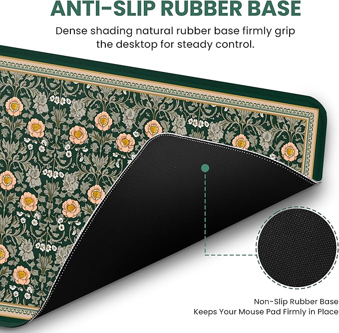 Large Mouse Pad for Desktop, Cute Desk Mat Pad Protector for Work & Gaming, Aesthetic Pretty Anti-Slip Laptop Blotter Cover for Office School Home Supplies, Soft Gold Petals, 31.5" x 11.8"