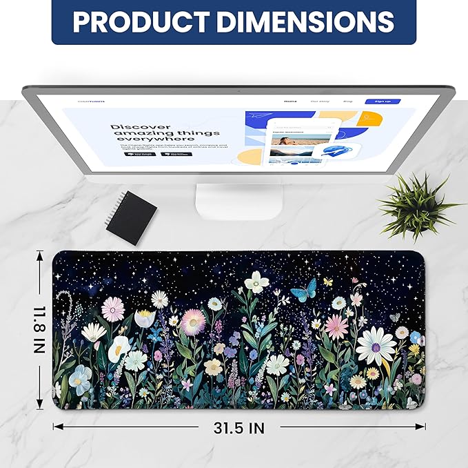 Large Mouse Pad for Desktop, Cute Desk Mat Pad Protector for Work & Gaming, Aesthetic Pretty Anti-Slip Laptop Blotter Cover for Office School Home Supplies, Celestial, 31.5" x 11.8"