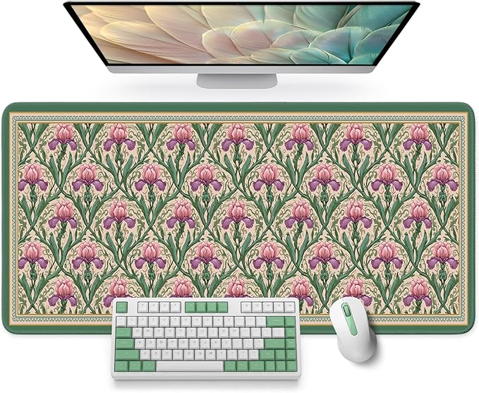 Large Mouse Pad for Desktop, Cute Desk Mat Pad Protector for Work & Gaming, Aesthetic Pretty Anti-Slip Laptop Blotter Cover for Office School Home Supplies, Blush Iris Garden, 31.5" x 11.8"