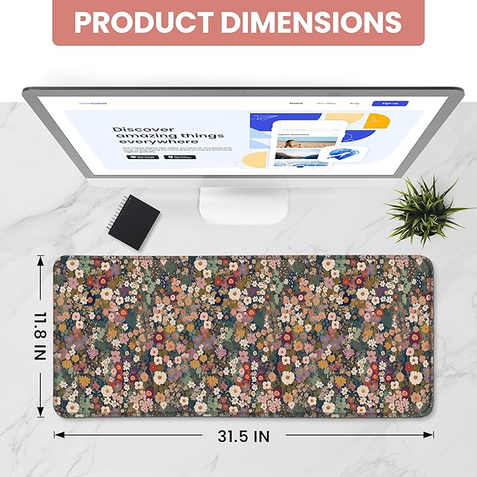 Large Mouse Pad for Desktop, Cute Desk Mat Pad Protector for Work & Gaming, Aesthetic Pretty Anti-Slip Laptop Blotter Cover for Office School Home Supplies, Garden, 31.5" x 11.8"