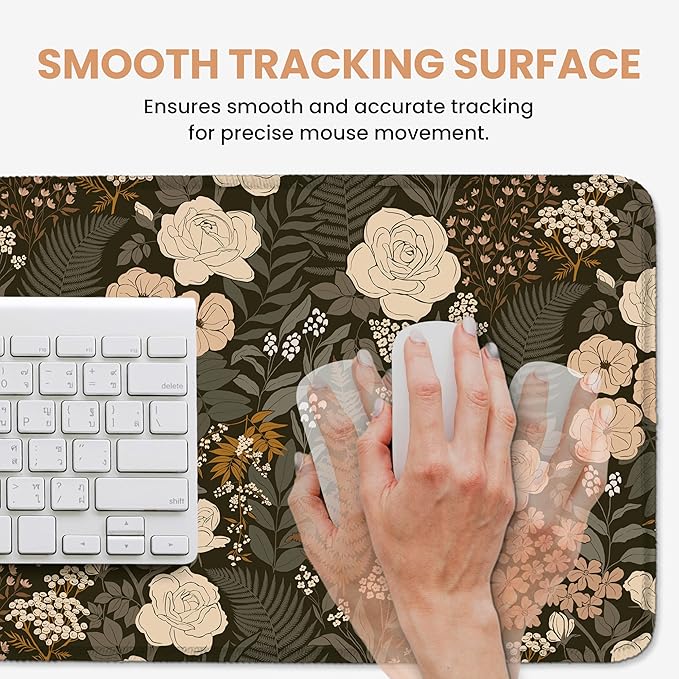Large Mouse Pad for Desktop, Cute Desk Mat Pad Protector for Work & Gaming, Aesthetic Pretty Anti-Slip Laptop Blotter Cover for Office School Home Supplies, Wild Rose, 31.5" x 11.8"