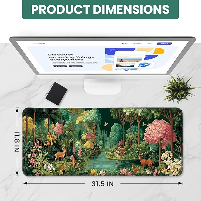 Large Mouse Pad for Desktop, Cute Desk Mat Pad Protector for Work & Gaming, Aesthetic Pretty Anti-Slip Laptop Blotter Cover for Office School Home Supplies, Enchanted Grove, 31.5" x 11.8"
