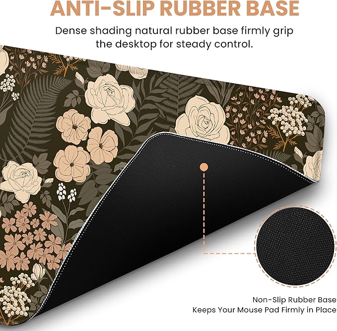 Large Mouse Pad for Desktop, Cute Desk Mat Pad Protector for Work & Gaming, Aesthetic Pretty Anti-Slip Laptop Blotter Cover for Office School Home Supplies, Wild Rose, 31.5" x 11.8"