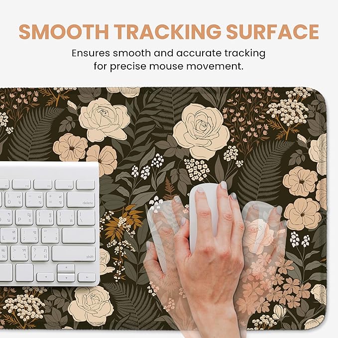 Large Mouse Pad for Desktop, Cute Desk Mat Pad Protector for Work & Gaming, Aesthetic Pretty Anti-Slip Laptop Blotter Cover for Office School Home Supplies, Wild Rose, 35.4" x 15.7"