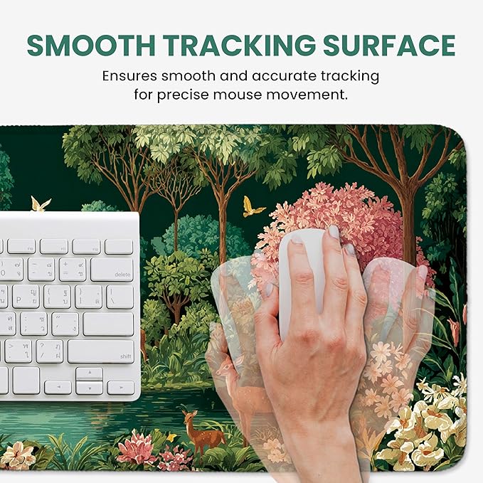 Large Mouse Pad for Desktop, Cute Desk Mat Pad Protector for Work & Gaming, Aesthetic Pretty Anti-Slip Laptop Blotter Cover for Office School Home Supplies, Enchanted Grove, 31.5" x 11.8"