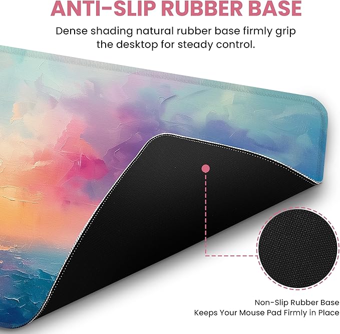 Large Mouse Pad for Desktop, Cute Desk Mat Pad Protector for Work & Gaming, Aesthetic Pretty Anti-Slip Laptop Blotter Cover for Office School Home Supplies, Sunset, 31.5" x 11.8"