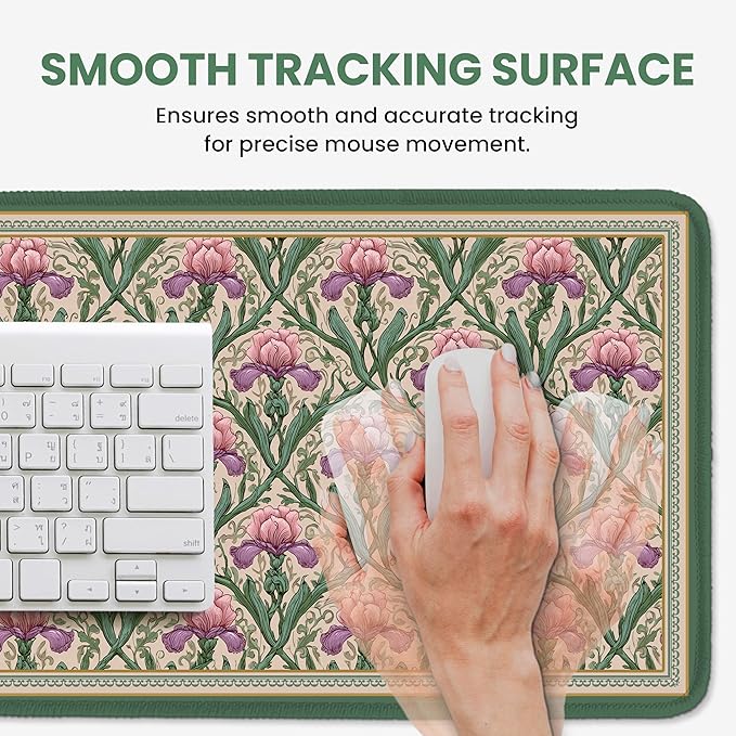 Large Mouse Pad for Desktop, Cute Desk Mat Pad Protector for Work & Gaming, Aesthetic Pretty Anti-Slip Laptop Blotter Cover for Office School Home Supplies, Blush Iris Garden, 31.5" x 11.8"