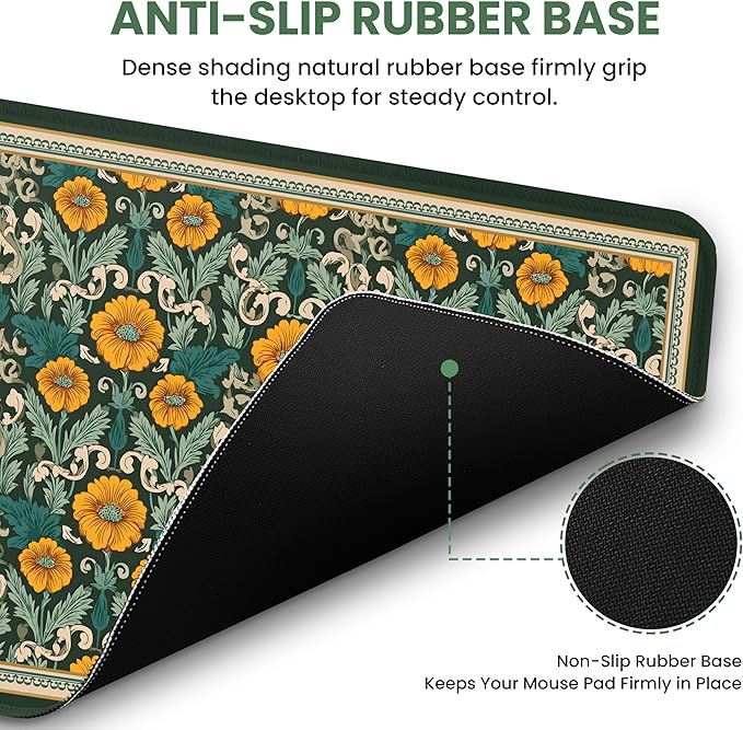 Large Mouse Pad for Desktop, Cute Desk Mat Pad Protector for Work & Gaming, Aesthetic Pretty Anti-Slip Laptop Blotter Cover for Office School Home Supplies, Baroque Bloomfield, 31.5" x 11.8"
