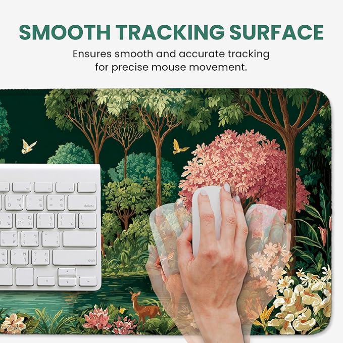 Large Mouse Pad for Desktop, Cute Desk Mat Pad Protector for Work & Gaming, Aesthetic Pretty Anti-Slip Laptop Blotter Cover for Office School Home Supplies, Emerald Shores, 35.4" x 15.7"