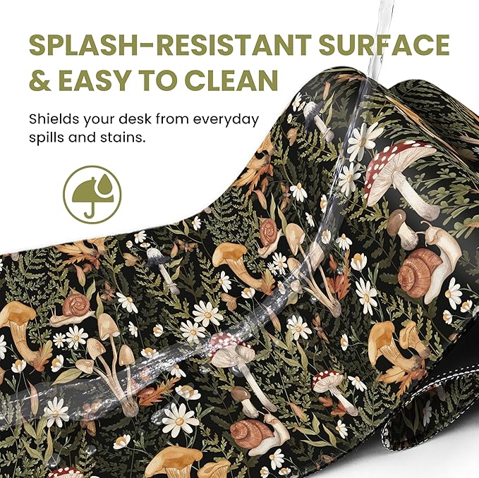 Large Mouse Pad for Desktop, Cute Desk Mat Pad Protector for Work & Gaming, Aesthetic Pretty Anti-Slip Laptop Blotter Cover for Office School Home Supplies, Mushroom, 31.5" x 11.8"