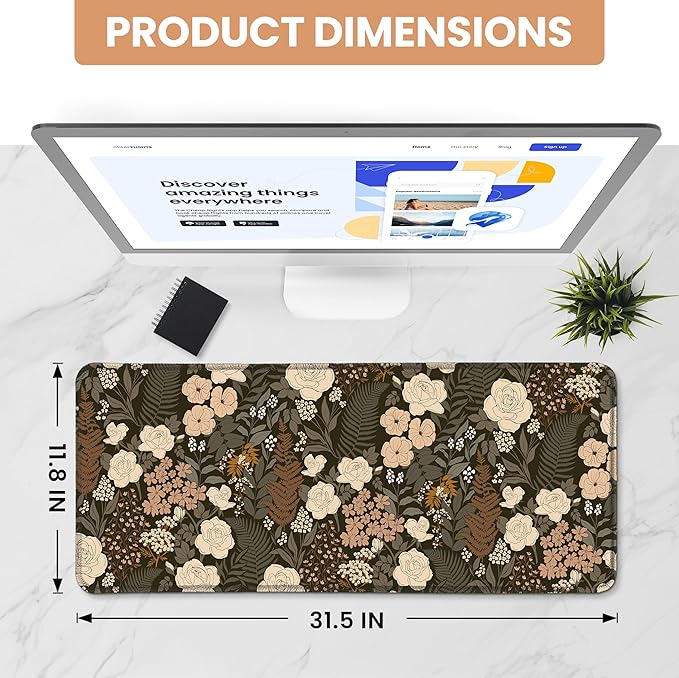 Large Mouse Pad for Desktop, Cute Desk Mat Pad Protector for Work & Gaming, Aesthetic Pretty Anti-Slip Laptop Blotter Cover for Office School Home Supplies, Wild Rose, 31.5" x 11.8"