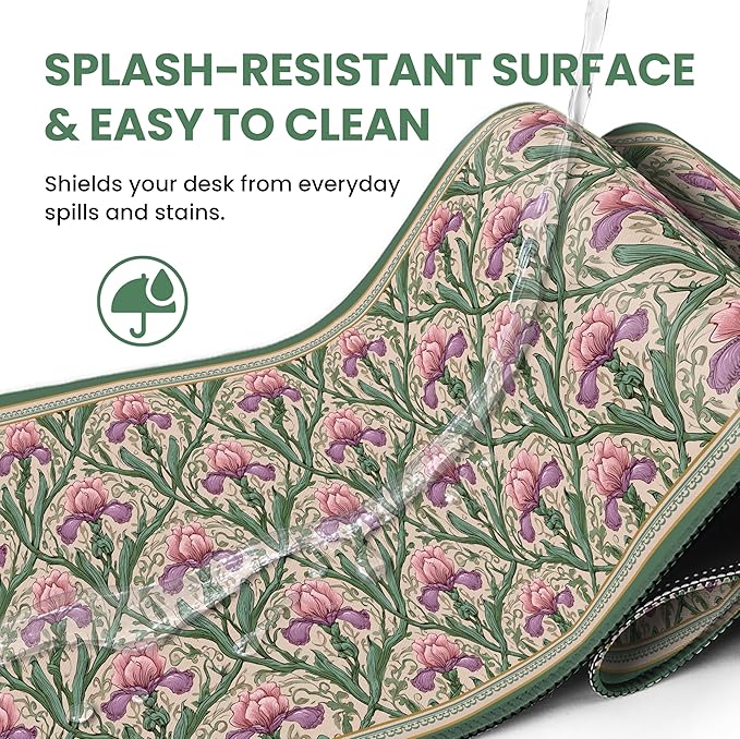 Large Mouse Pad for Desktop, Cute Desk Mat Pad Protector for Work & Gaming, Aesthetic Pretty Anti-Slip Laptop Blotter Cover for Office School Home Supplies, Blush Iris Garden, 35.4" x 15.7"